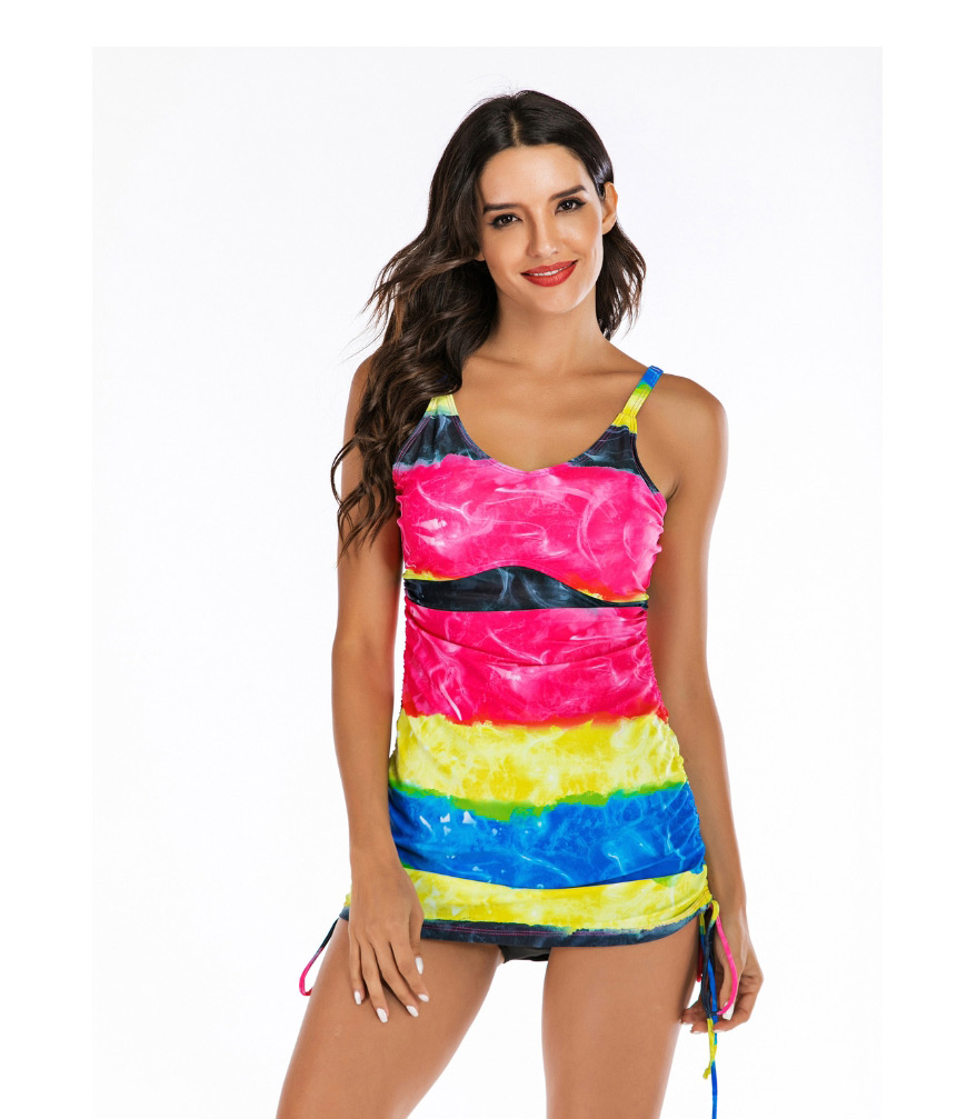 Fashion Rainbow Color Vest Drawstring Split Surf Suit,Bikini Sets