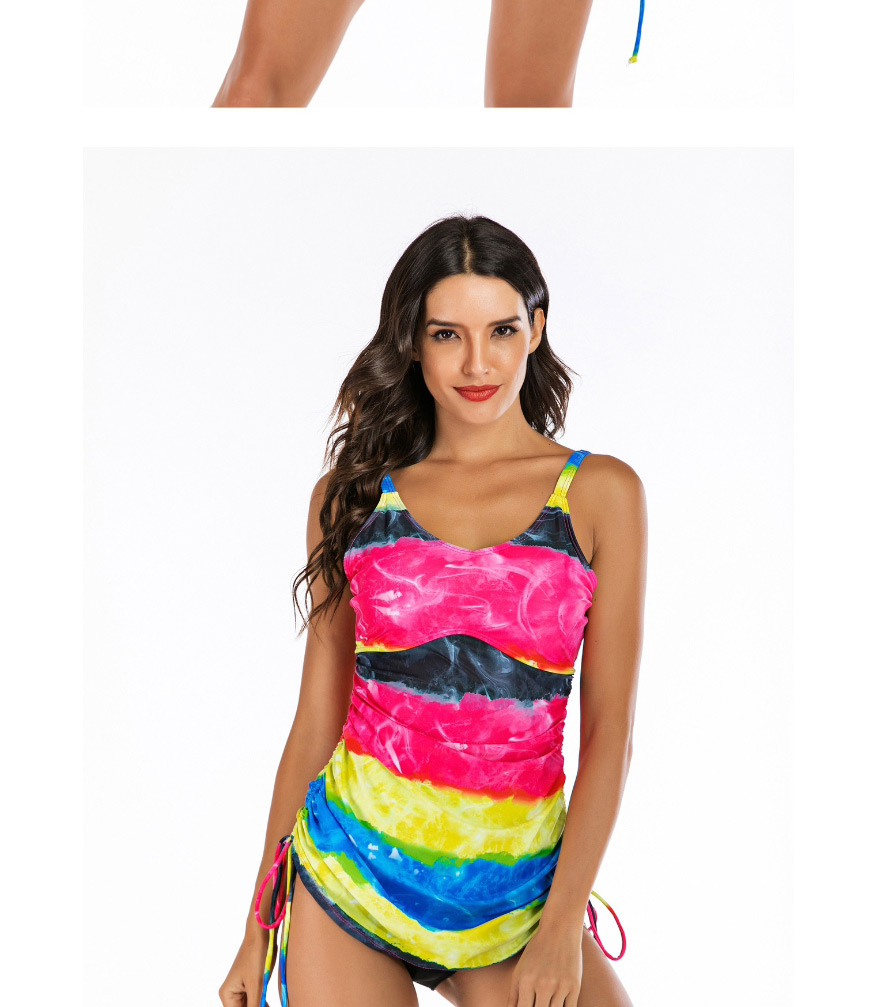 Fashion Rainbow Color Vest Drawstring Split Surf Suit,Bikini Sets