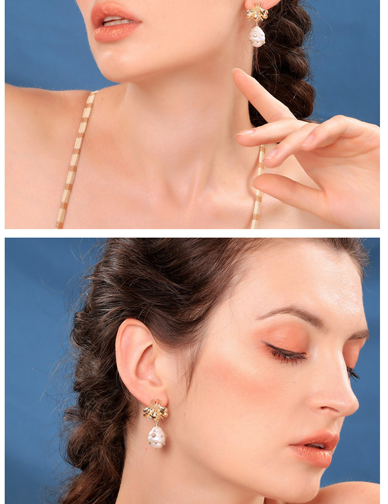 Fashion Gold  Sterling Silver Bee Resin Pearl Earrings,Earrings