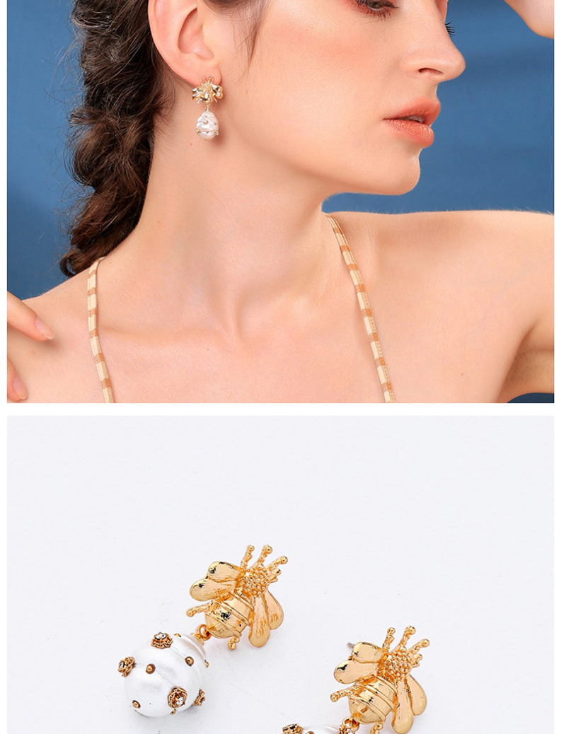 Fashion Gold  Sterling Silver Bee Resin Pearl Earrings,Earrings