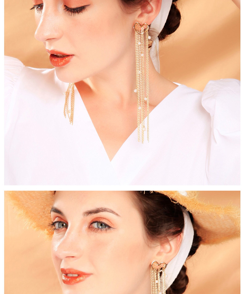 Fashion Gold Heart-shaped Fringed Pearl Earrings In Sterling Silver,Earrings