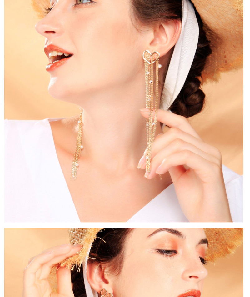 Fashion Gold Heart-shaped Fringed Pearl Earrings In Sterling Silver,Earrings