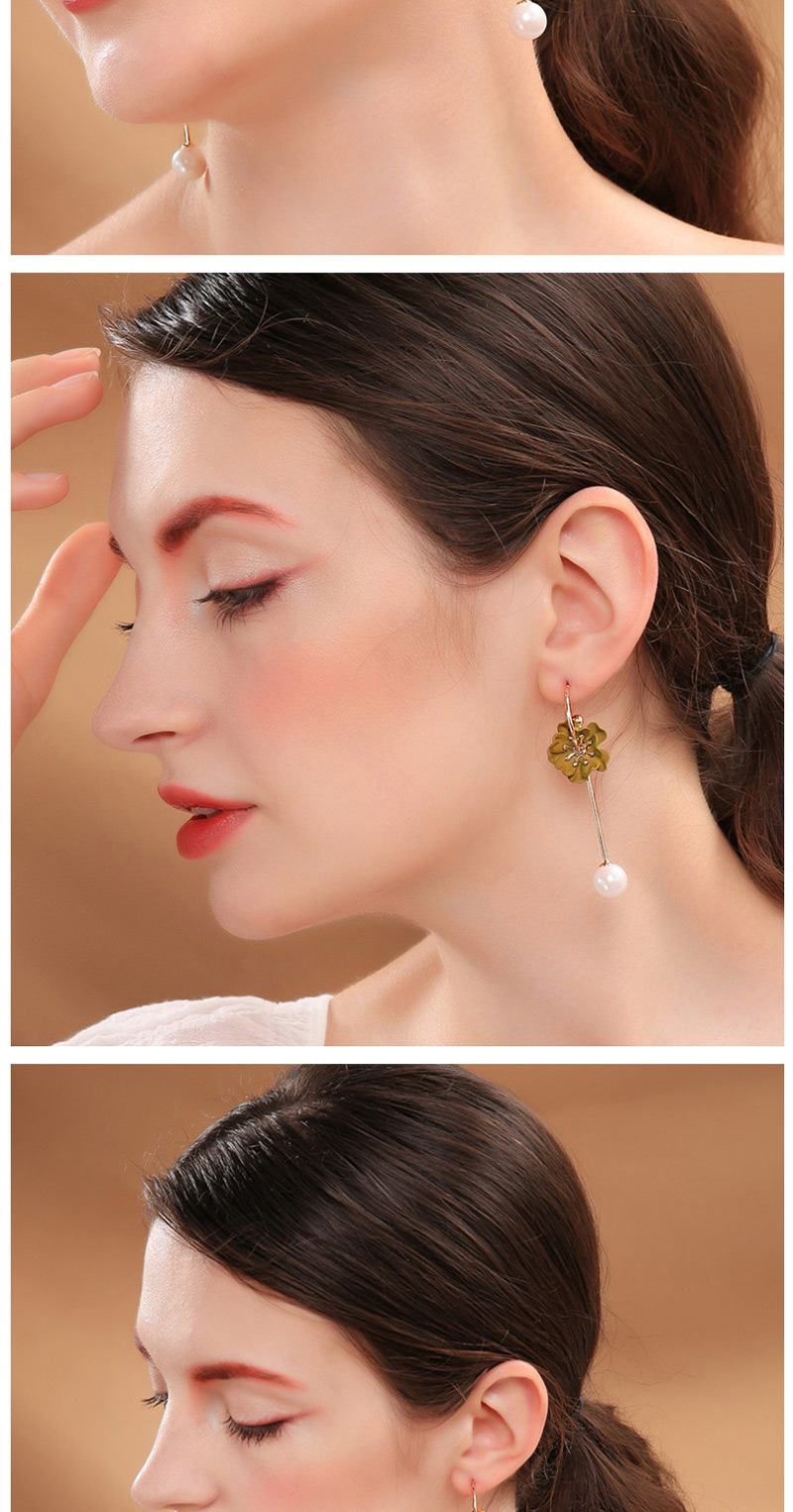 Fashion Green Flower  Sterling Silver Pearl Earrings,Earrings