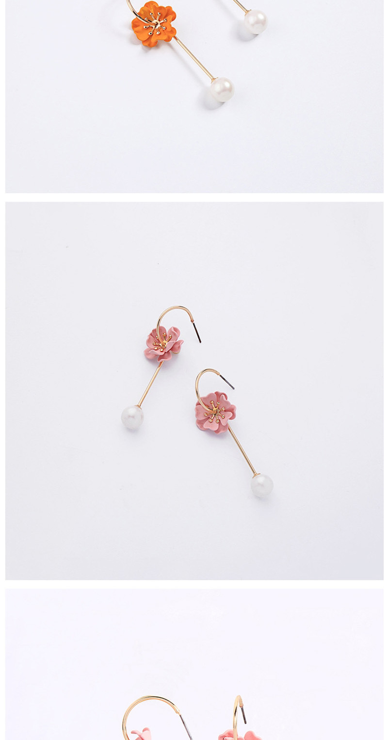 Fashion Pink Flower  Sterling Silver Pearl Earrings,Earrings