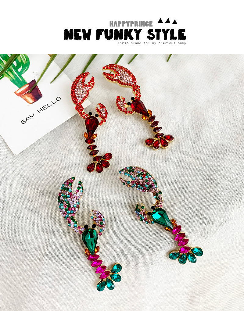 Fashion Color Alloy Diamond Crayfish Earrings,Stud Earrings
