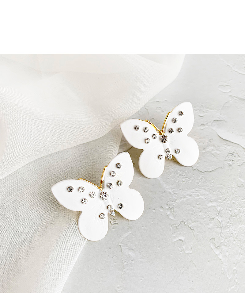Fashion Lemon Yellow Alloy Diamond Butterfly Stud Earrings,Stud Earrings