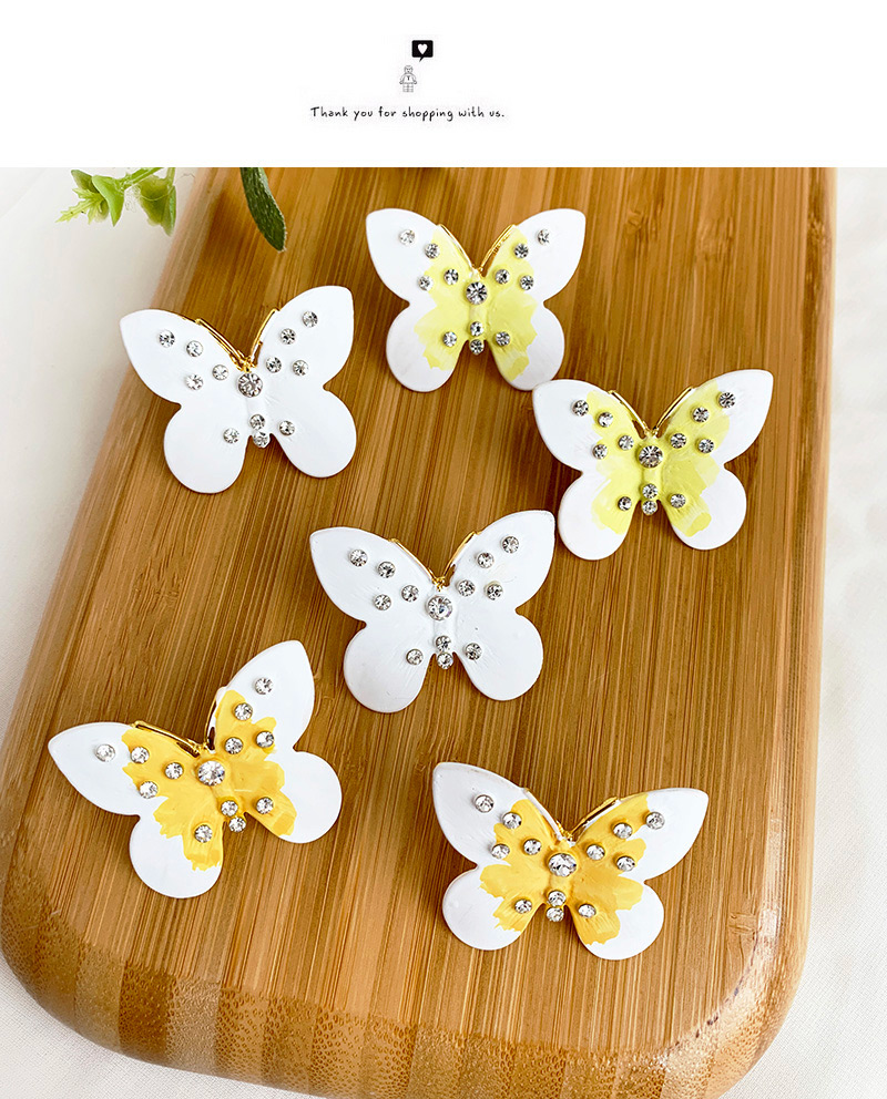 Fashion Lemon Yellow Alloy Diamond Butterfly Stud Earrings,Stud Earrings
