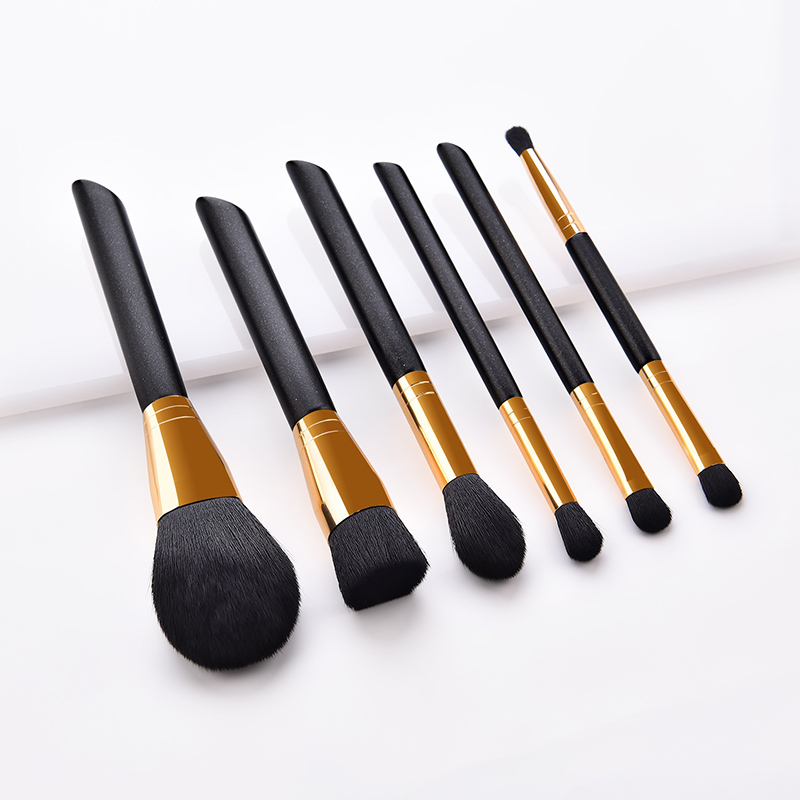 Fashion Black Gold 6 Contrast Color Pearl Handle Makeup Brushes,Beauty tools
