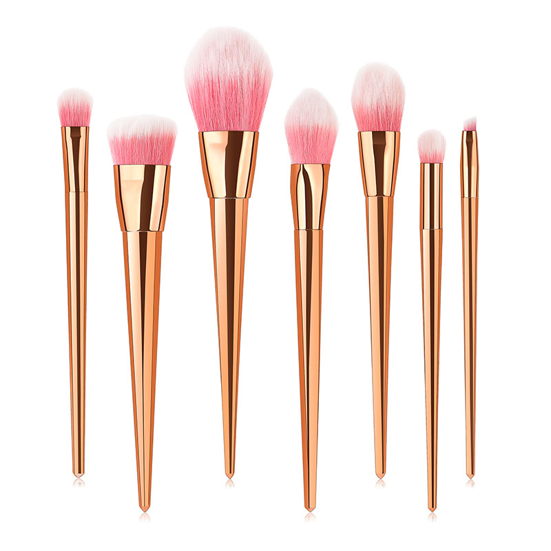 Fashion Rose Gold 7 Contrast Color Long Tube Powder White Hair Makeup Brush,Beauty tools