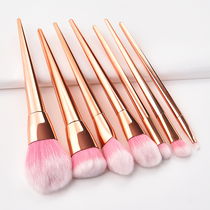 Fashion Rose Gold 7 Contrast Color Long Tube Powder White Hair Makeup Brush,Beauty tools