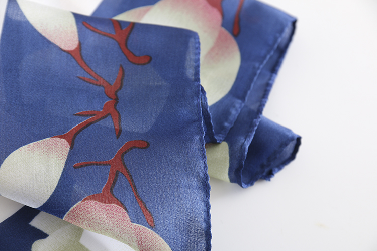 Fashion Blue Kapok Contrast Color Print Silk Scarf Scarf Shawl,Thin Scaves