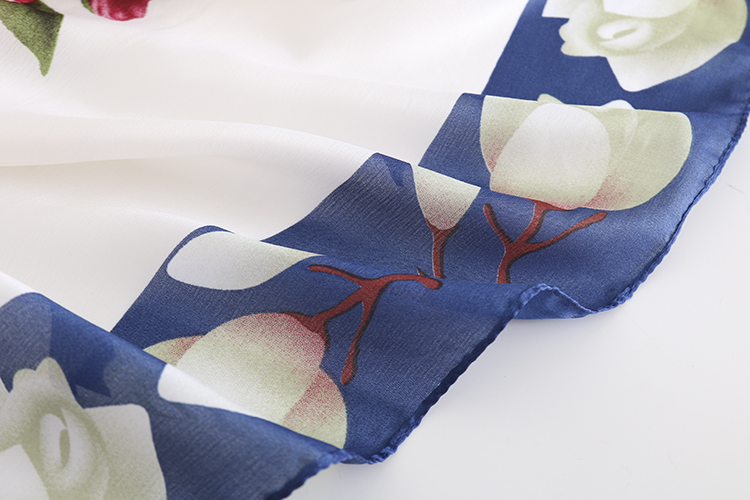 Fashion Blue Kapok Contrast Color Print Silk Scarf Scarf Shawl,Thin Scaves