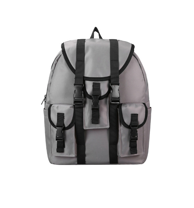 Fashion Gray Ribbon Buckle Backpack,Backpack