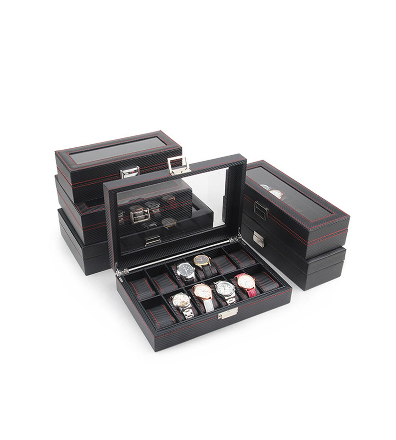 Fashion Carbon Fiber 12 Red Carbon Fiber Leather Watch Display Box,Jewelry Findings & Components