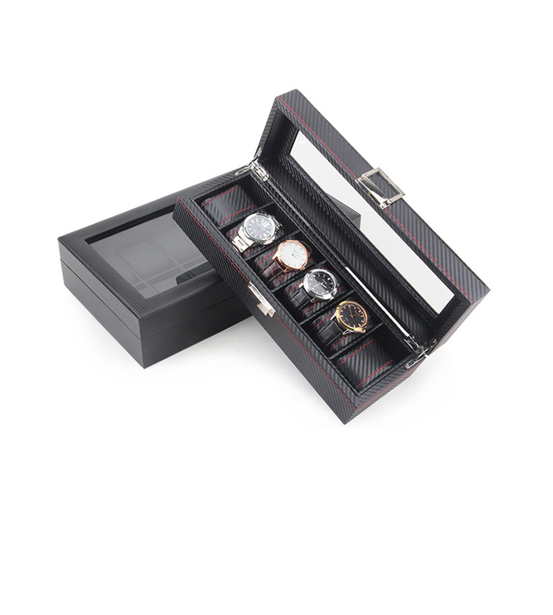 Fashion Carbon Fiber 12 Red Carbon Fiber Leather Watch Display Box,Jewelry Findings & Components