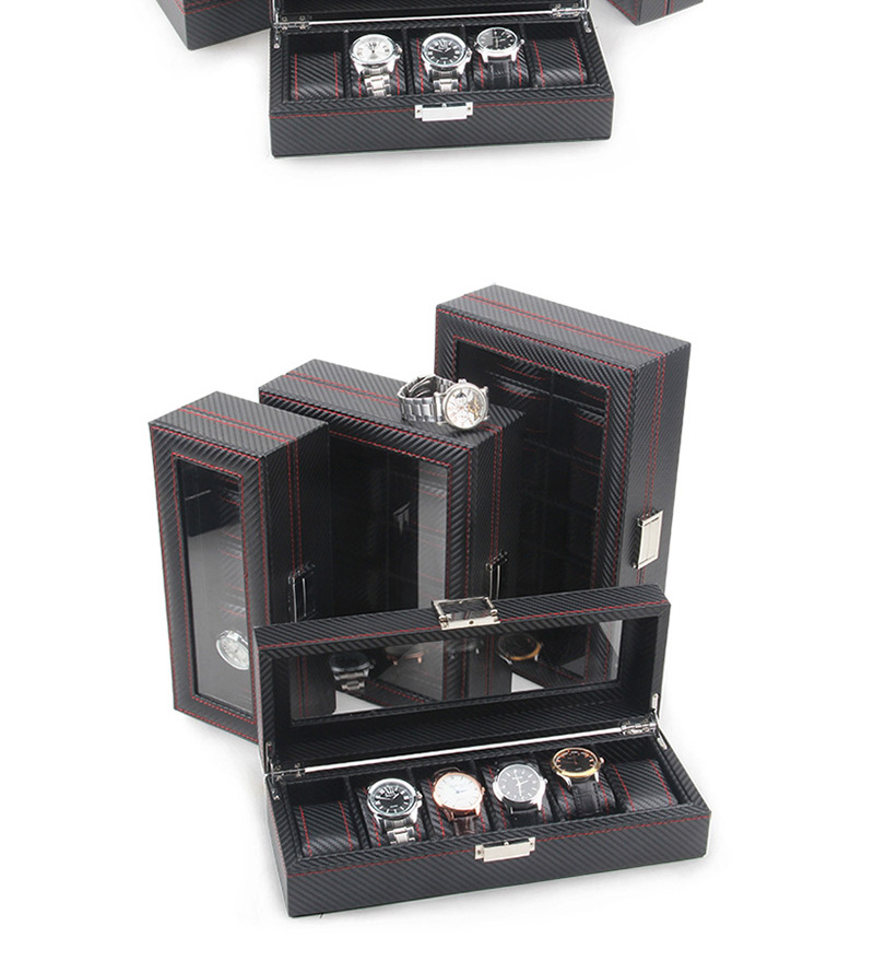 Fashion Carbon Fiber 6 Black Carbon Fiber Leather Watch Display Box,Jewelry Findings & Components
