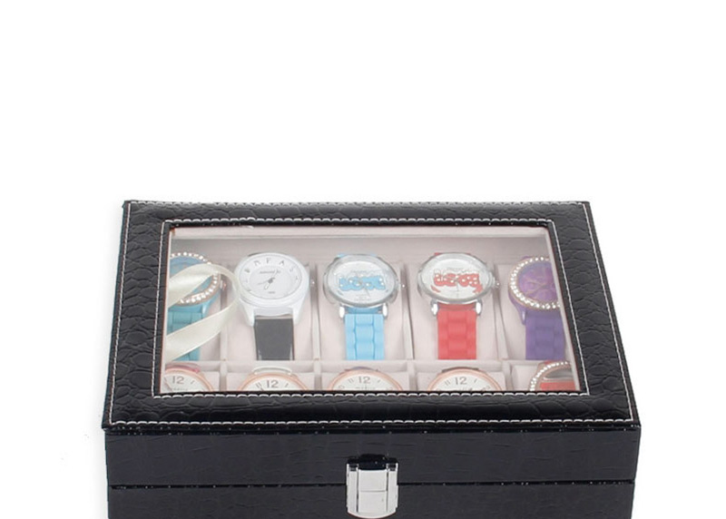 Fashion Black 10 Crocodile Pattern Pu Leather Watch Display Box,Jewelry Findings & Components