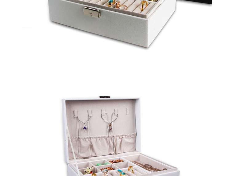 Fashion White Pu Leather Single Layer Double Drawer Jewelry Box,Jewelry Findings & Components