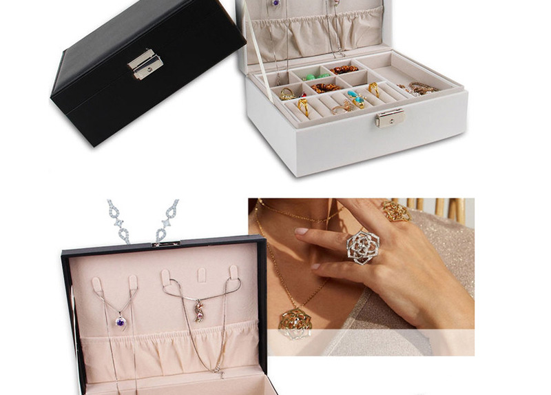 Fashion White Pu Leather Single Layer Double Drawer Jewelry Box,Jewelry Findings & Components