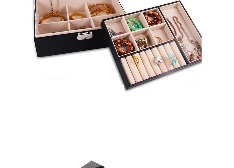 Fashion Black Pu Leather Single Layer Double Drawer Jewelry Box,Jewelry Findings & Components