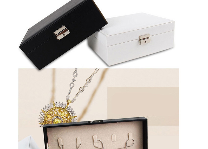 Fashion Black Pu Leather Single Layer Double Drawer Jewelry Box,Jewelry Findings & Components