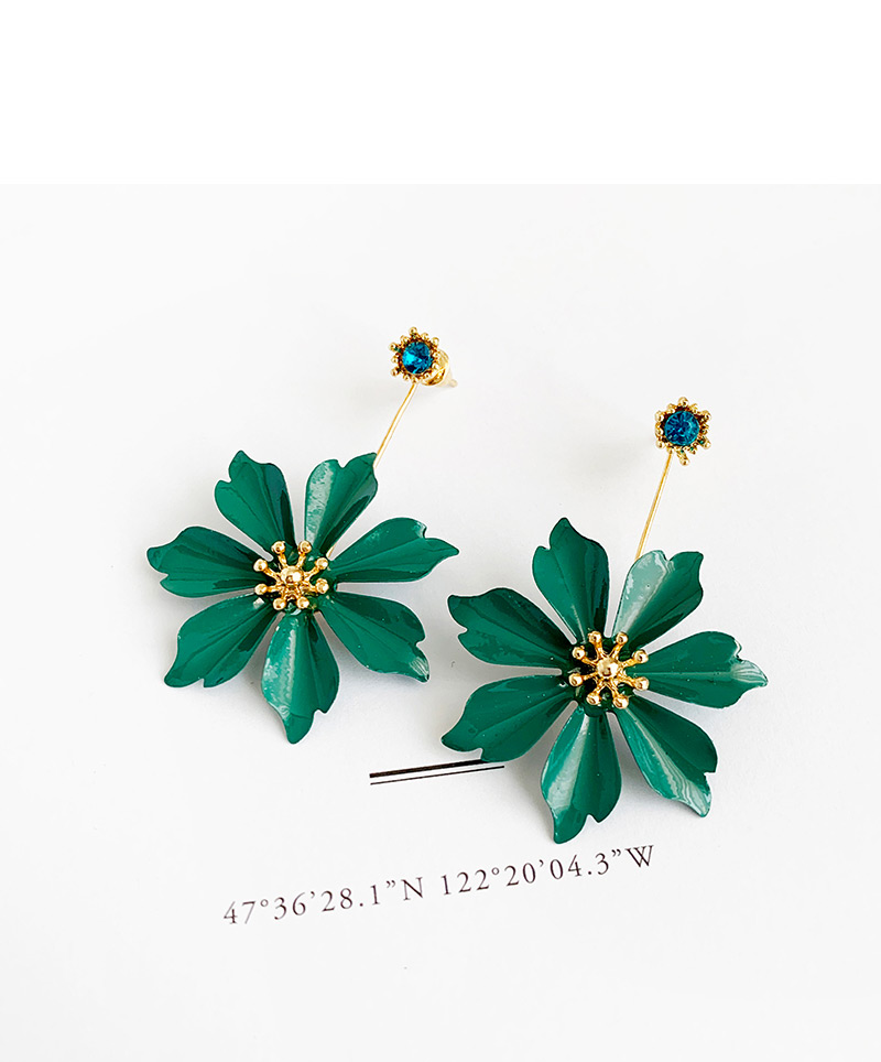 Fashion Green Alloy Diamond Flower Earrings,Drop Earrings