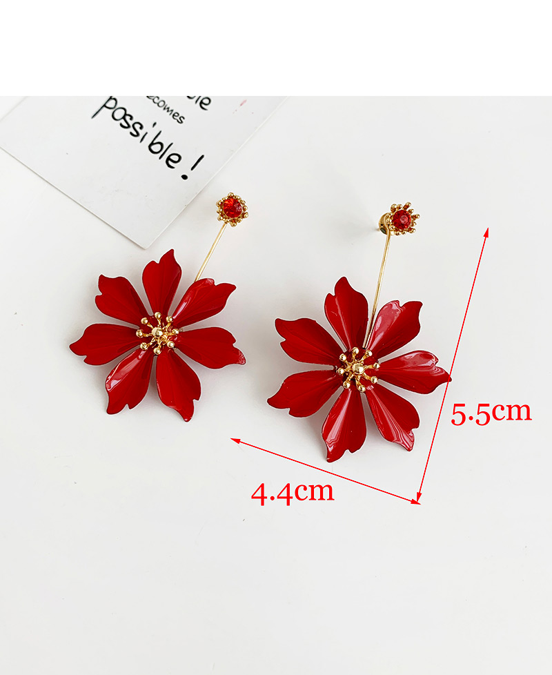 Fashion Red Alloy Diamond Flower Earrings,Drop Earrings