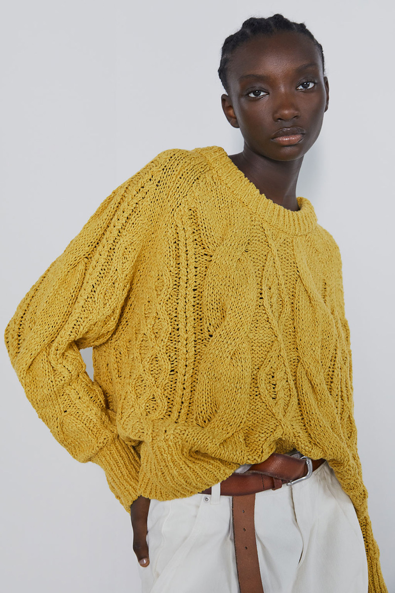 Fashion Yellow Eight-strand Braided Twist Sweater,Sweater