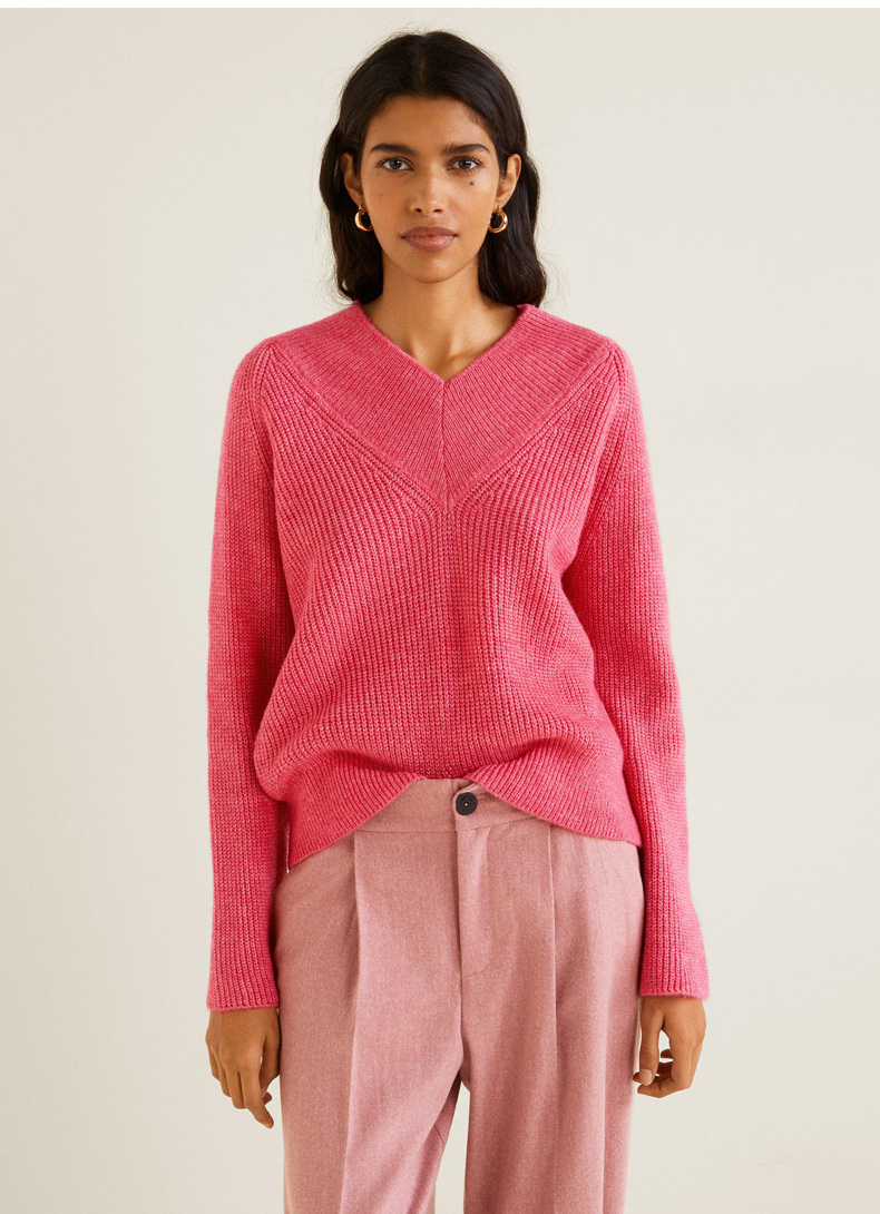 Fashion Red V-neck Shoulder Long Sleeve Sweater,Sweater