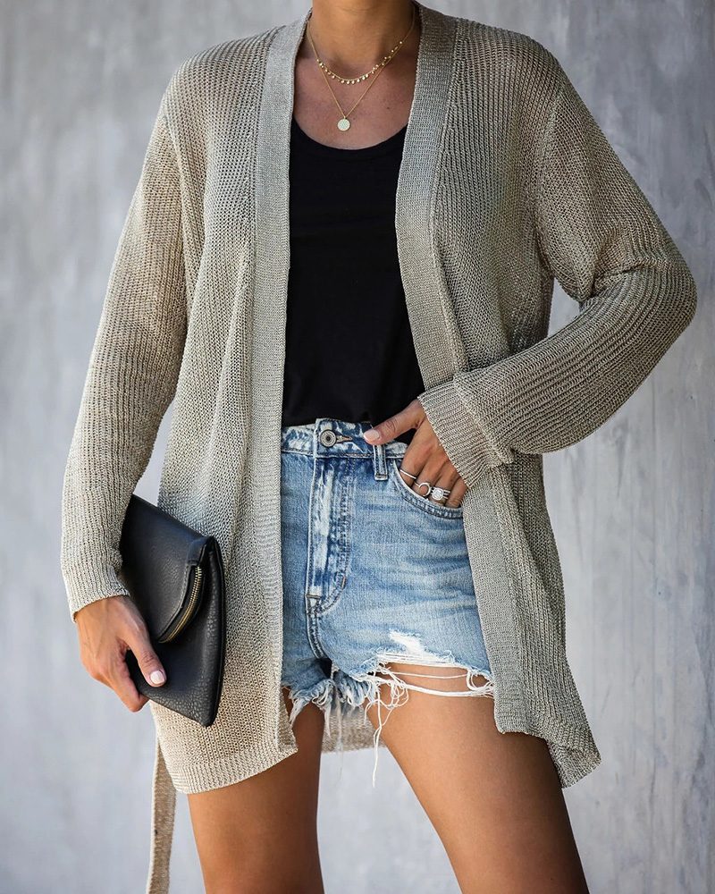 Fashion Gray Belt Knit Cardigan,Sweater