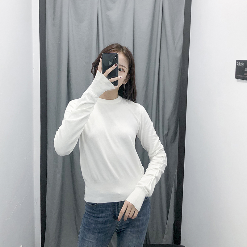 Fashion Camel Round Neck Pleated Knit Sweater,Sweater