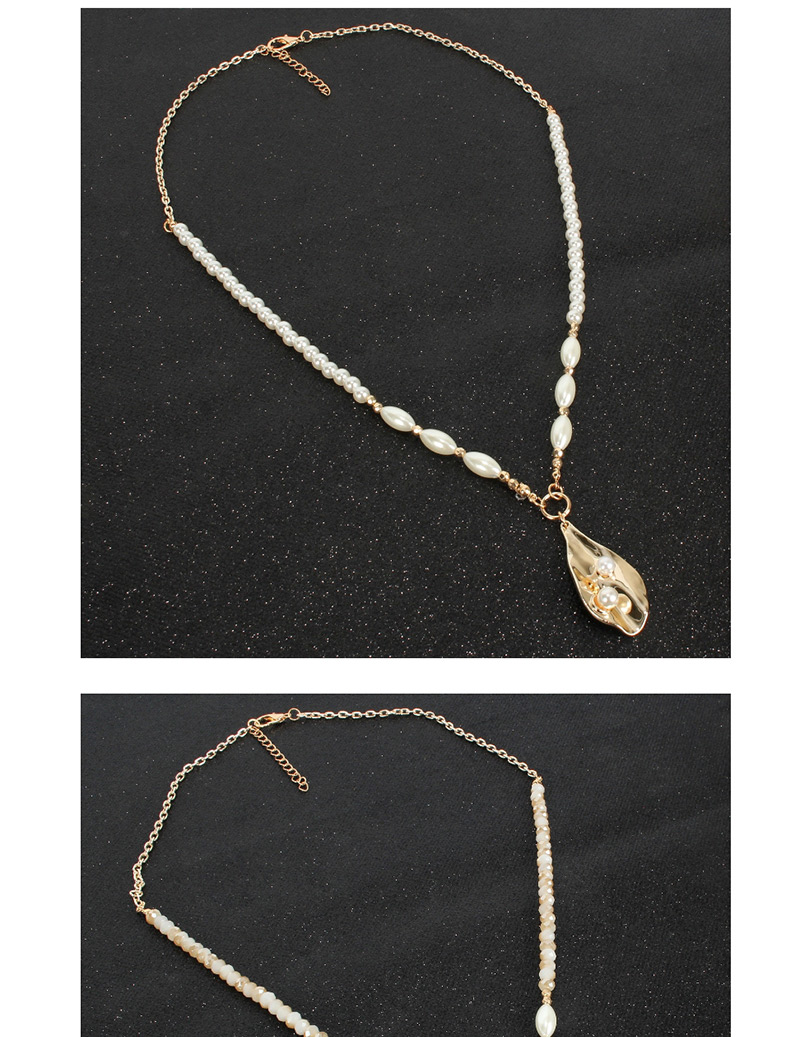 Fashion Khaki Crystal Bead Chain Alloy Pearl Ripple Drop Necklace,Beaded Necklaces