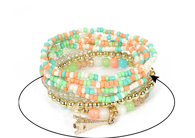 Fashion Color Mixing Metal Tower Rice Beads Multi-layer Bracelet,Beaded Bracelet