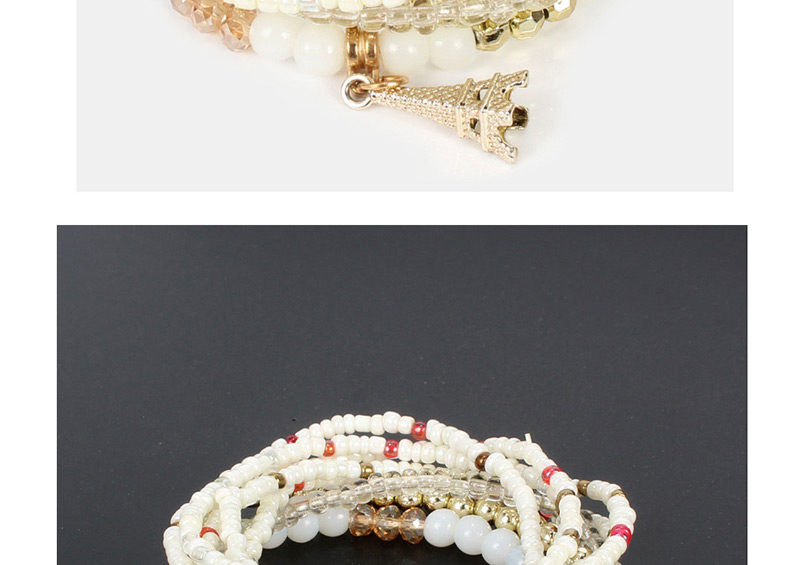 Fashion White Metal Tower Rice Beads Multi-layer Bracelet,Beaded Bracelet