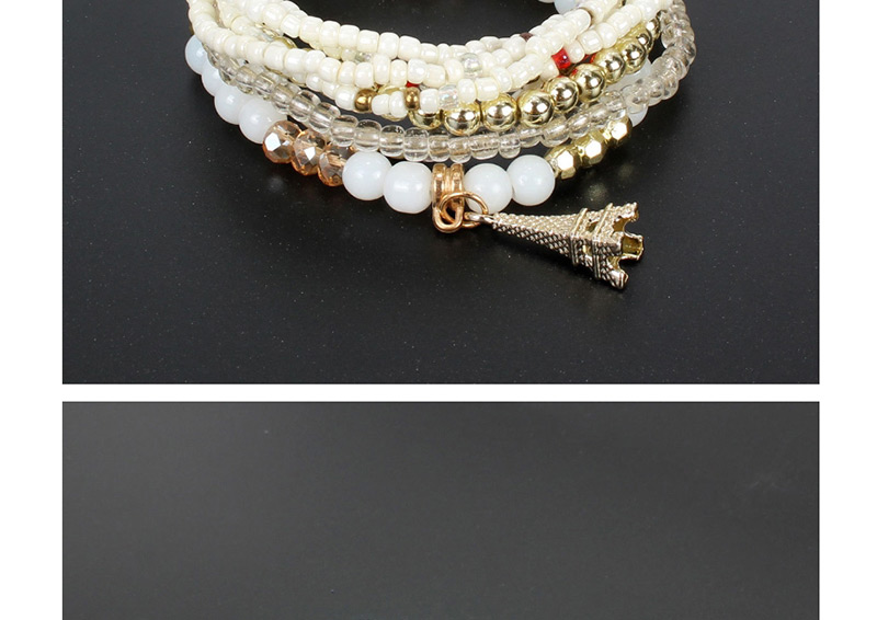Fashion White Metal Tower Rice Beads Multi-layer Bracelet,Beaded Bracelet