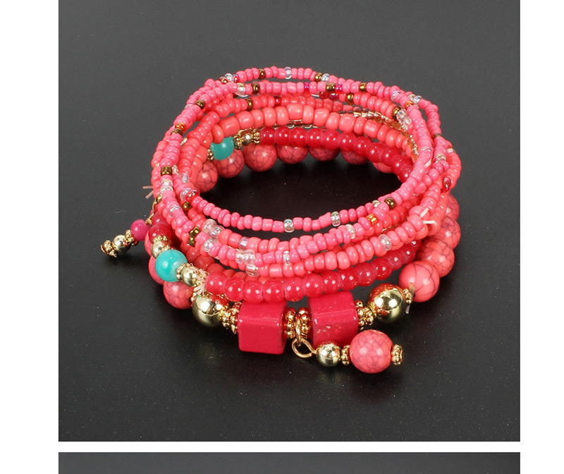 Fashion Pink Multi-layer Rice Bead Bracelet,Beaded Bracelet