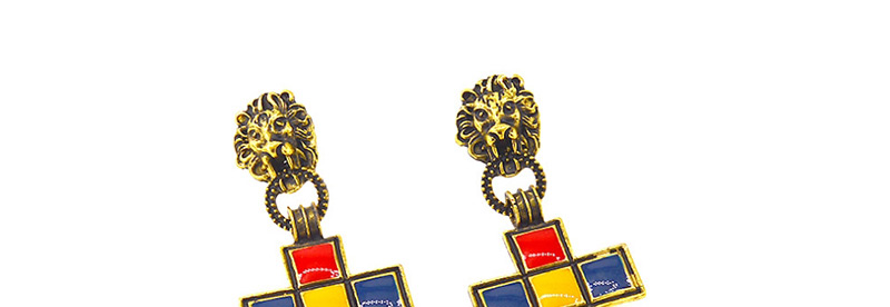 Fashion Gold Lion Head Cross Metal Earrings,Drop Earrings