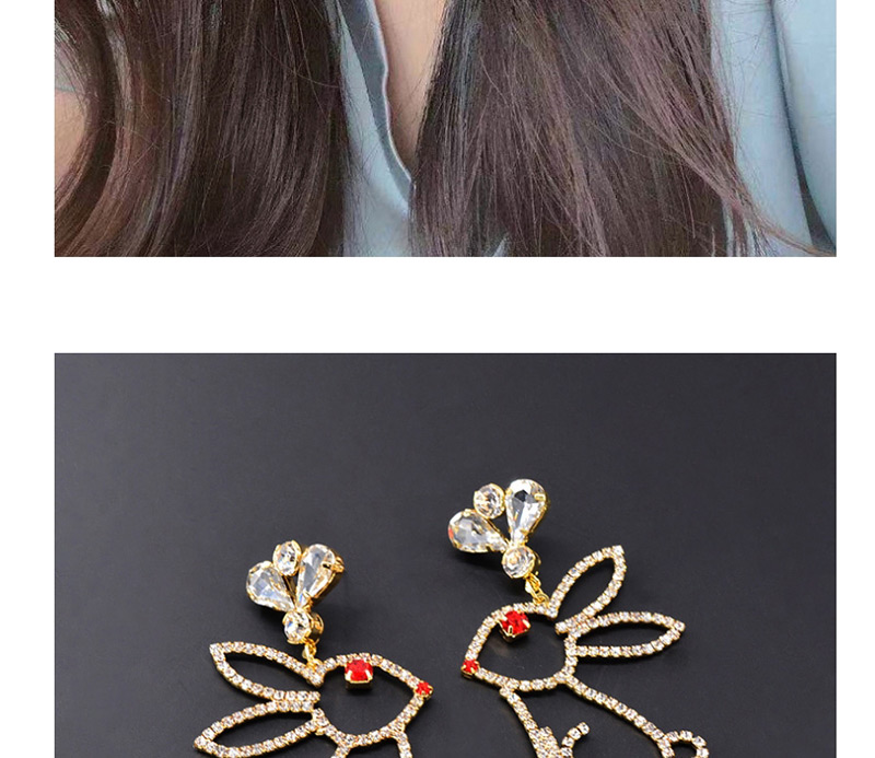 Fashion Gold  Silver Needle Three-dimensional Hollow Gemstone Rhinestones Cute Rabbit Earrings,Drop Earrings