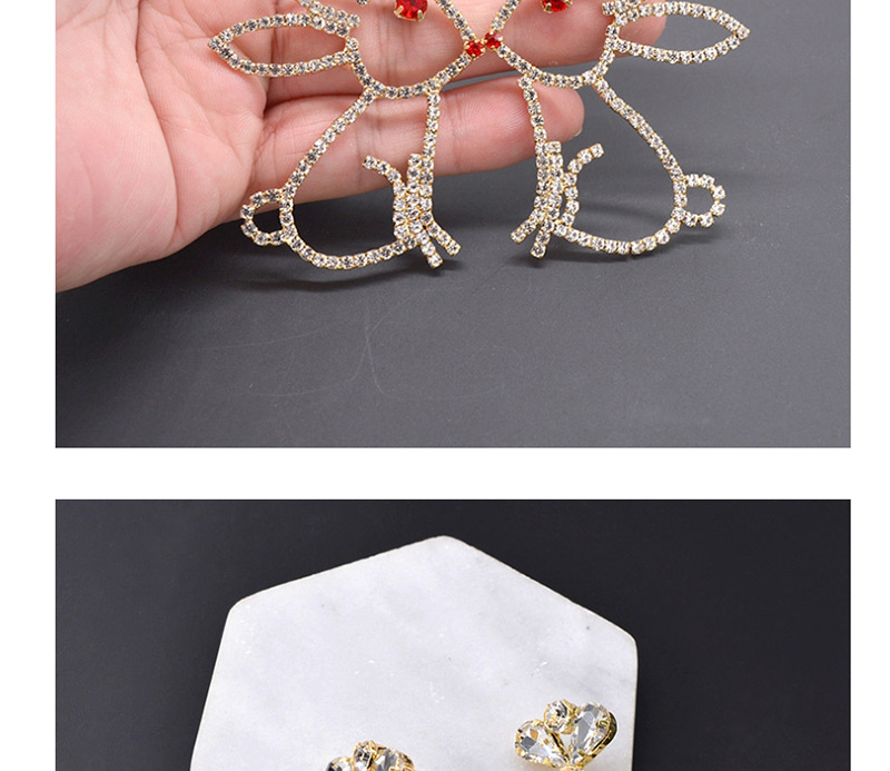 Fashion Gold  Silver Needle Three-dimensional Hollow Gemstone Rhinestones Cute Rabbit Earrings,Drop Earrings