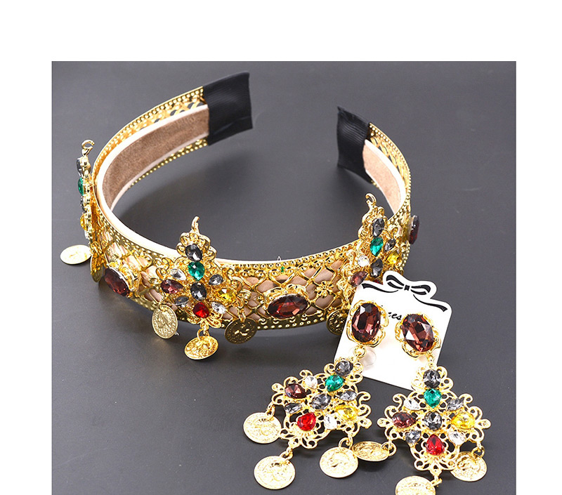 Fashion Earring Hollow Metal Crown Color Diamond Headband,Drop Earrings