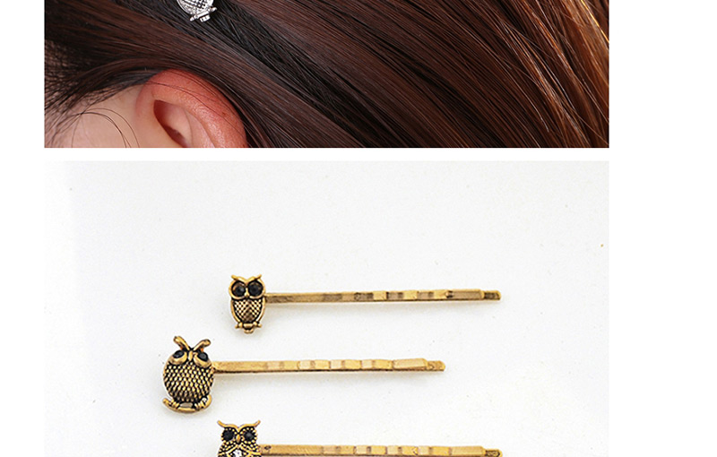 Fashion Ancient Silver Alloy Diamond Owl Hair Clip Set,Hairpins
