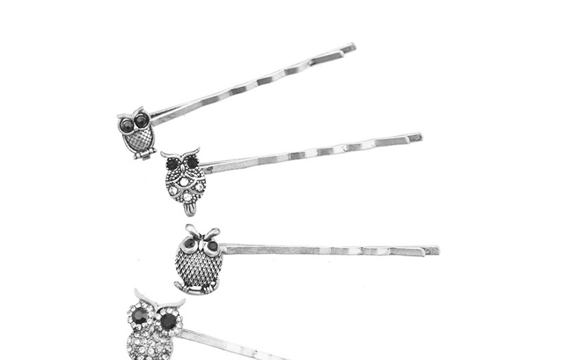 Fashion Ancient Silver Alloy Diamond Owl Hair Clip Set,Hairpins