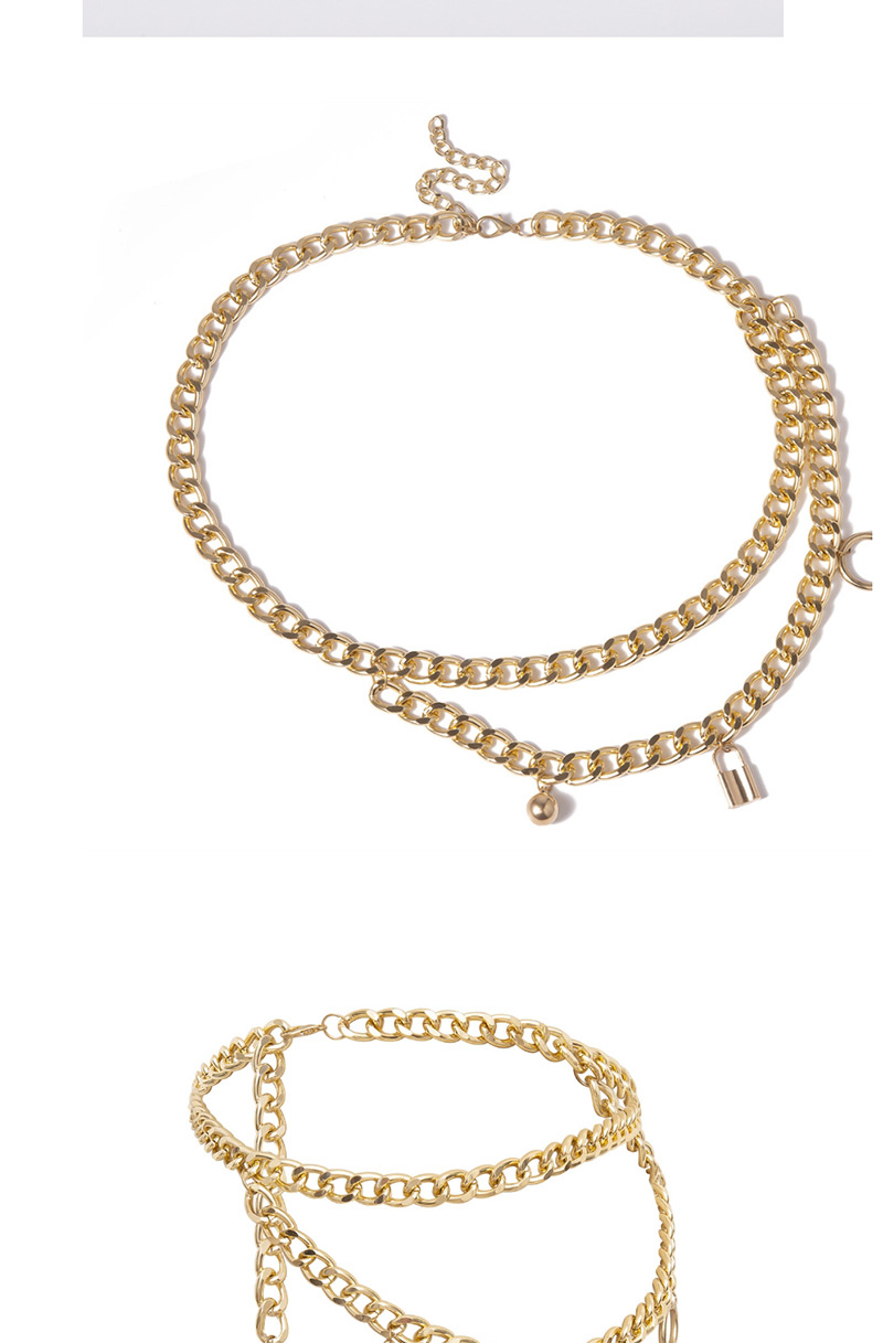 Fashion Gold Chain Bead Geometry U-shaped Tassel Lock Waist Chain,Body Piercing Jewelry