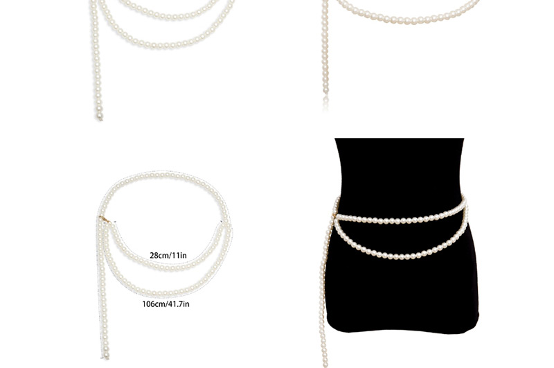 Fashion Single Chain Clause Gold Geometric Chain Multi-layer Tassel Pearl Waist Chain,Body Piercing Jewelry