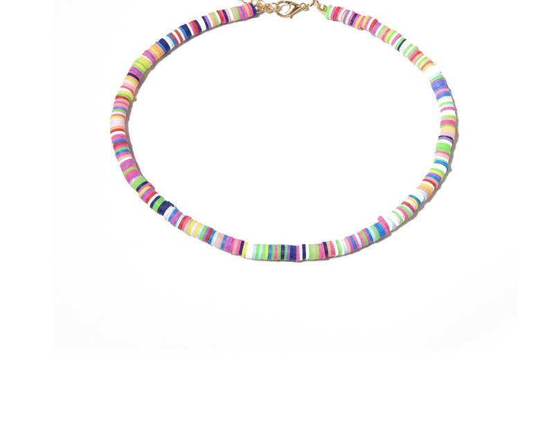 Fashion Color Mixing Geometric Single Layer Soft Leather Pottery Necklace,Beaded Necklaces