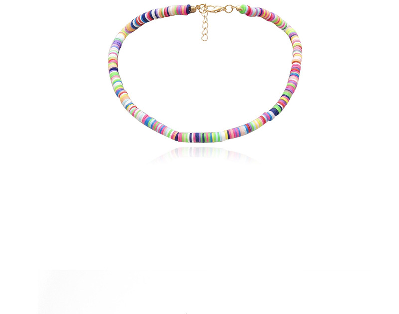 Fashion Color Mixing Geometric Single Layer Soft Leather Pottery Necklace,Beaded Necklaces