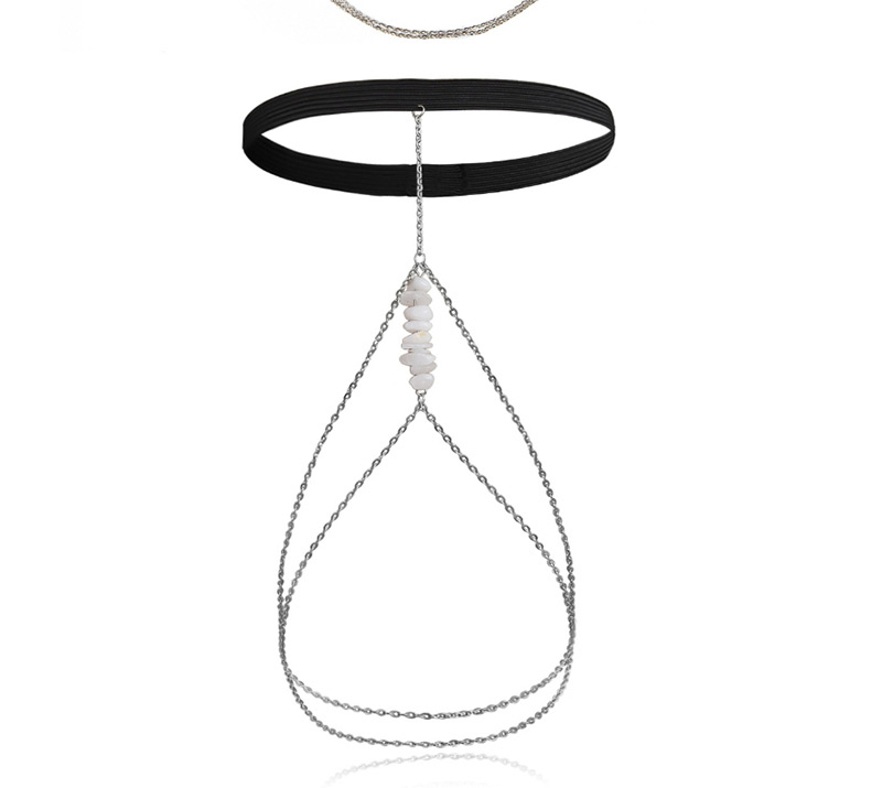 Fashion White K Geometric Irregular Rough Multi-layer Chain Tassel Thigh Chain,Body Piercing Jewelry