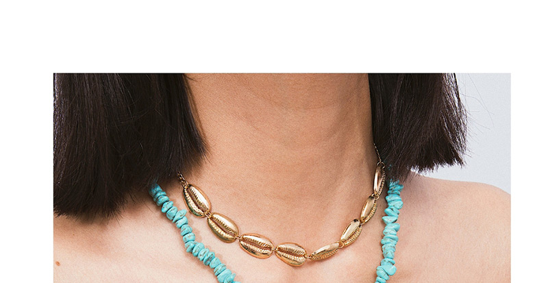 Fashion Transparent Color Contrast Irregular Stone Shell Geometric Necklace,Multi Strand Necklaces