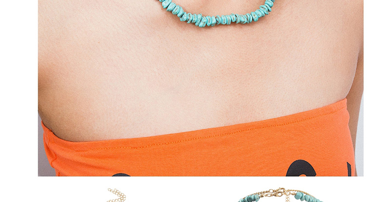Fashion Blue Contrast Irregular Stone Shell Geometric Necklace,Multi Strand Necklaces