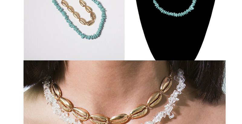 Fashion Transparent Color Contrast Irregular Stone Shell Geometric Necklace,Multi Strand Necklaces